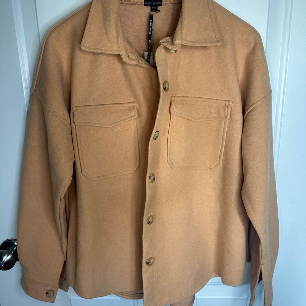 Coco + Carmen The Legacy Borrowed Shirt Shacket Camel Size L/XL